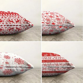 Zestaw 4 świątecznych szenilowych poszewek na poduszki Minimalist Cushion Covers Red Snowflakes, 55x55 cm