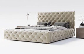 Emporius Paris łóżko tapicerowane 140x200 cm - glamour, pikowanie chesterfield - łóżko dwuosobowe z pojemnikiem, tkanina aksamitna, wanilia (Magic Velvet 2201)