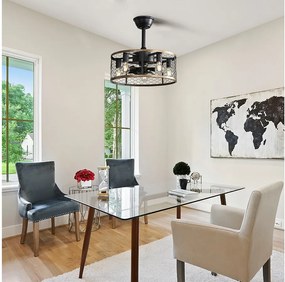 Przemysłowy wentylator sufitowy w klatce - czarny wentylator sufitowy ze światłem i pilotem - ABS Blades