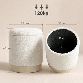 HOMCOM 38 cm okrągły hoker z pokryciem Sherpa, schowek i metalowa podstawa w wyglądzie drewna, Kremowobiały | Aosom PL