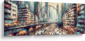 Obraz - Życie w wielkim mieście (z zegarem) (90x30 cm)
