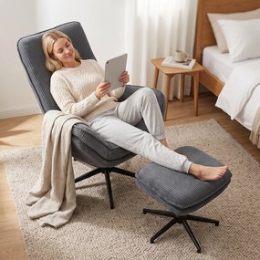 HOMCOM Fotel relaksacyjny z funkcją leżenia 130°, fotel TV z podnóżkiem i stalową ramą, szary | Aosom PL