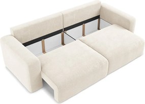 Kremowa rozkładana/ze schowkiem sofa z tkaniny szenilowej 252 cm Kona – Makamii