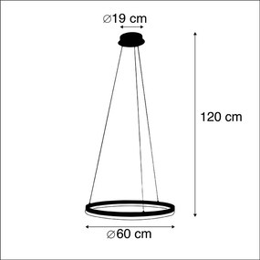 Designerska lampa wisząca w kształcie pierścienia czarna 60cm z diodą LED i ściemniaczem - Anello Nowoczesny Oswietlenie wewnetrzne