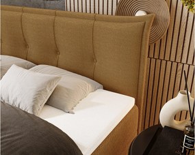 Emporius Liron łóżko kontynentalne 160x200 - łóżko dwuosobowe z materacem i topperem - pojemnik, tkanina boucle, pomarańczowy (Anthology 10)