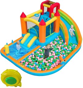 8 w 1 nadmuchiwany basen z zamkiem dla dzieci - 460 x 343 x 190 cm - Oxford - z dmuchawą - pomarańczowy