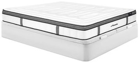 Zestaw 180 x 200 cm: łóżko ze skrzynią w kolorze białym + materac hybrydowy ze sprężynami kieszeniowymi (7 stref) i pianką z pamięcią kształtu, grubość 30 cm – OLIANE by YSMÉE