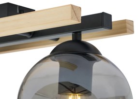 Nowoczesna lampa sufitowa czarna z drewnem i przydymionym szkłem 3-źródła światła - Aleks Nowoczesny Oswietlenie wewnetrzne