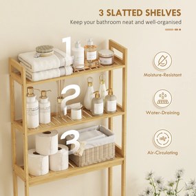 kleankin Regał łazienkowy Regał na toaletę, 3 półki, wodoodporny, 68 cm x 20 cm x 165 cm, Naturalny