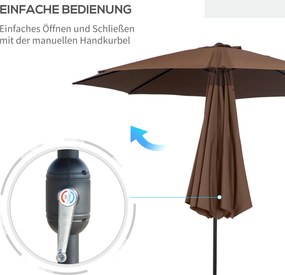 Outsunny Parasol Ogrodowy Zginany z Korbką 180m² Poliester Wysoka Odporność Brązowy | Aosom PL