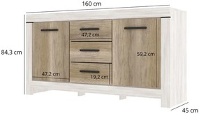 Duża komoda z 3 szufladami sosna canyon + dąb karabela B2-L11