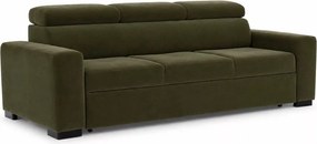 Sofa trzyosobowa Modeno z funkcją spania - oliwkowy welur hydrofobowy Monolith 38 - Wyprzedaż ekspozycji