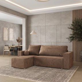 Masseno Narożnik RAVELO z funkcją spania i pojemnikiem na pościel Narozniki L, Rozkładana sofa - Beżowy, MONOLITH 09