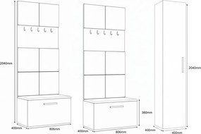 Masseno Garderoba MODULO 201,2/204/40 cm do Przedpokoju Nowoczesna Dąb Artisan