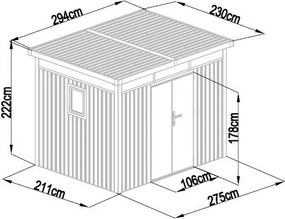 Domek ogrodowy ANNA C, 222 x 294 x 230 cm, metal
