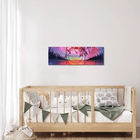 Obraz - Pojawienie się kosmicznych koni nad jeziorem, akwarela (z zegarem) (90x30 cm)