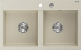 Mexen Hektor zlewozmywak granitowy 2-komorowy 800 x 480 mm, beżowy, syfon chrom - 6521802000-69