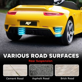 AIYAPLAY Elektryczne auto na akumulator dla dzieci z pilotem, MP3/USB, klakson, pas bezpieczeństwa — 3–5 lat, żółte