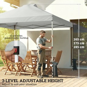 Outsunny Pawilon 3x3 m Wodoodporny Regulowana Wysokość Pop-up Składany z 3 Ściankami Bocznymi, Okna, Wentylacja, UV 50+, Jasnoszary | Aosom PL