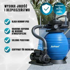 Filtr piaskowy do basenu AQUA, 10 200 l/h, niebieska Jurhan
