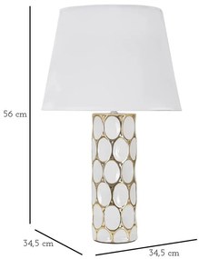 Ceramiczna lampa stołowa w biało-złotym kolorze z tekstylnym kloszem (wys. 56 cm) Glam Carv – Mauro Ferretti