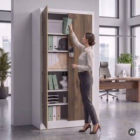 Szafa biurowa metalowa z zamkiem na szyfr biała/orzech, 900x1850x400 mm: DANIEL Eco Design