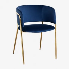Krzesło Do Jadalni Tapicerowane Nalon Goud & Aksamitny Blue & Terciopelo - Sklum