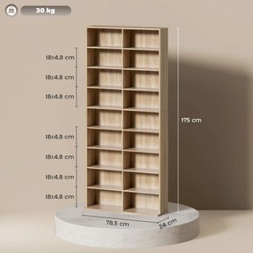 HOMCOM 9-poziomowy regał na DVD z 18 przegródkami i 14 regulowanymi półkami, miejsce na 640 płyt CD, 360 płyt DVD lub 430 płyt Blu-ray, naturalne drewno | Aosom PL