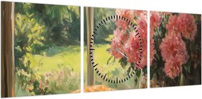 Obraz - Kot na oknie (z zegarem) (90x30 cm)