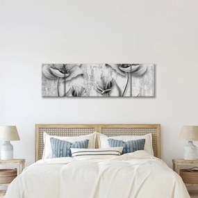 Obraz - Czarno-białe kwiaty na tle (170x50 cm)