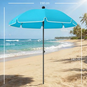 Outsunny Parasol plażowy Ø150 cm wodoodporny, składany parasol z kotwicą do piasku, regulowanym nachyleniem i torbą do przenoszenia, niebieski | Aosom PL
