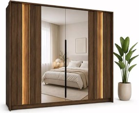 Szafa Dunin 4D z lustrem 223 cm – nowoczesna szafa do sypialni z pojemną przestrzenią i eleganckim wykończeniem