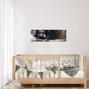 Obraz - Statek między klifami (z zegarem) (90x30 cm)