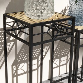 Outsunny Stojak na Rośliny, Zestaw 3 szt., okrągłe, składany, z efektem rattanu, metalowe nogi, do użytku wewnątrz i na zewnątrz, Czarno/Złoto