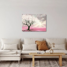 Obraz na szkle - różowe drzewo (70x50 cm)