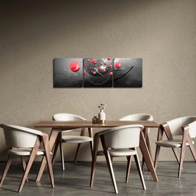 Obraz czerwonych abstrakcyjnych kul (z zegarem) (90x30 cm)