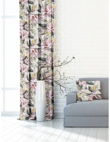 Zasłona dekoracyjna w kwiaty wzór magnolia beżowa - szer. 150 cm
