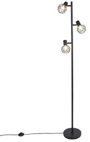 Designerska lampa podłogowa czarna 3-światłowa regulowana - Mesh Nowoczesny Oswietlenie wewnetrzne
