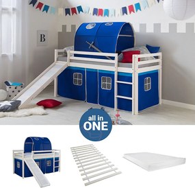 Łóżko piętrowe z materacem 90x200 cm niebieskie