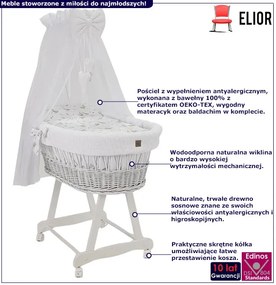 Biały komplet łóżeczko kosz z baldachimem K0-B01