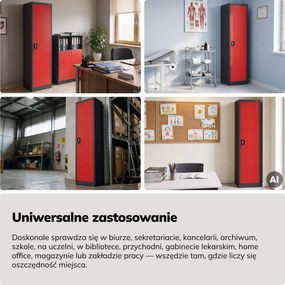 Szafa na akta kartotekowa na klucz antracytowo-czerwona, 450x1850x400 mm: ALEX