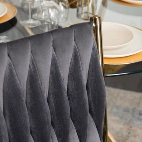 Zestaw Stół Okrągły SALLO 110 cm i 4 Krzesła Tapicerowane Plecione DAN Szare Glamour