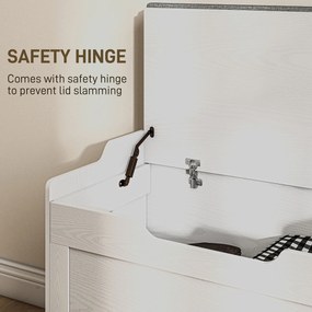 HOMCOM Skrzynia na przechowywanie 103 litry, ławka z miejscem na przechowywanie z zawiasem bezpieczeństwa, poduszką, do różnych pomieszczeń, Biały