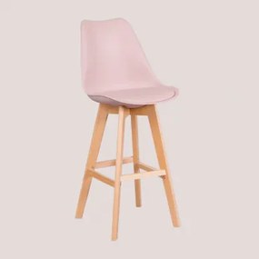 Wysoki Stołek Nordycki Z Poduszką Ze Skóry Ekologicznej Toasted Almond & ↑75 Cm - Sklum