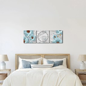 Obraz - 3D niebieskie kwiaty (z zegarem) (90x30 cm)