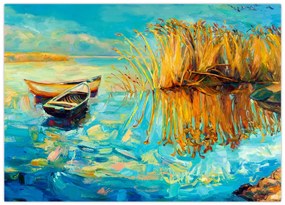 Obraz - Jezioro z łodziami (70x50 cm)