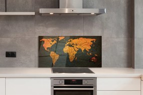 Panel szklany do Kuchni Ekskluzywna Złota Mapa Świata