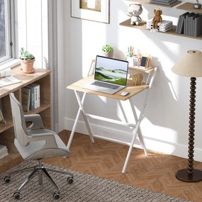 HOMCOM Biurko z podstawką pod monitor, 70 cm składane biurko komputerowe do home office, małe pomieszczenia, naturalne | Aosom PL