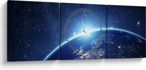 Obraz planety Ziemia (z zegarem) (90x30 cm)