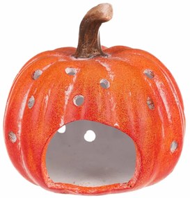 Świecznik Dynia z otworami pomarańczowy, ceramika, śr. 14 cm